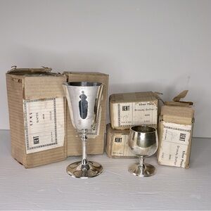 Vintage Kent Silver Plated Lot Of 3 Goblet & 4 Brandy Sifters Some NIB Patina